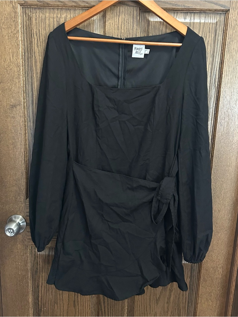 Princess Polly Black Long-Sleeve Tie-Waist Mini Dress